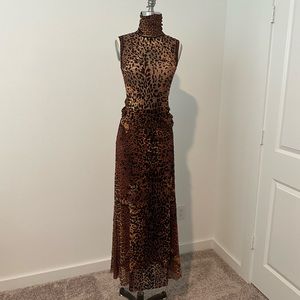 Jean Paul Gaultier Maille Femme 
Leopard Print Maxi Skirt Set
velour detail